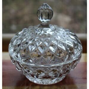 Clear Crystal Diamond Cut Glass Candy Dish Trinket Holder.